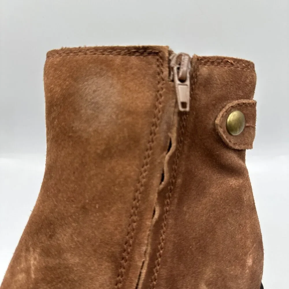 NEW Zodiac Phoenix Brown Cognac Suede‎ Chunky Block Heel Booties Sz 7